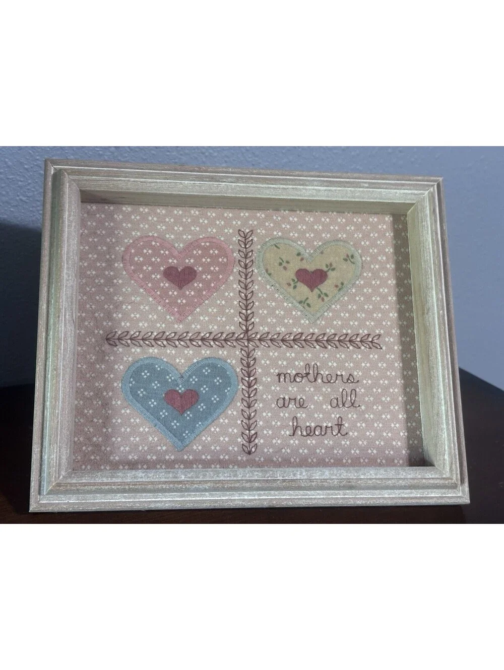 Folk Art Quilted Heart Apolique Framed Mothers Are All Heart